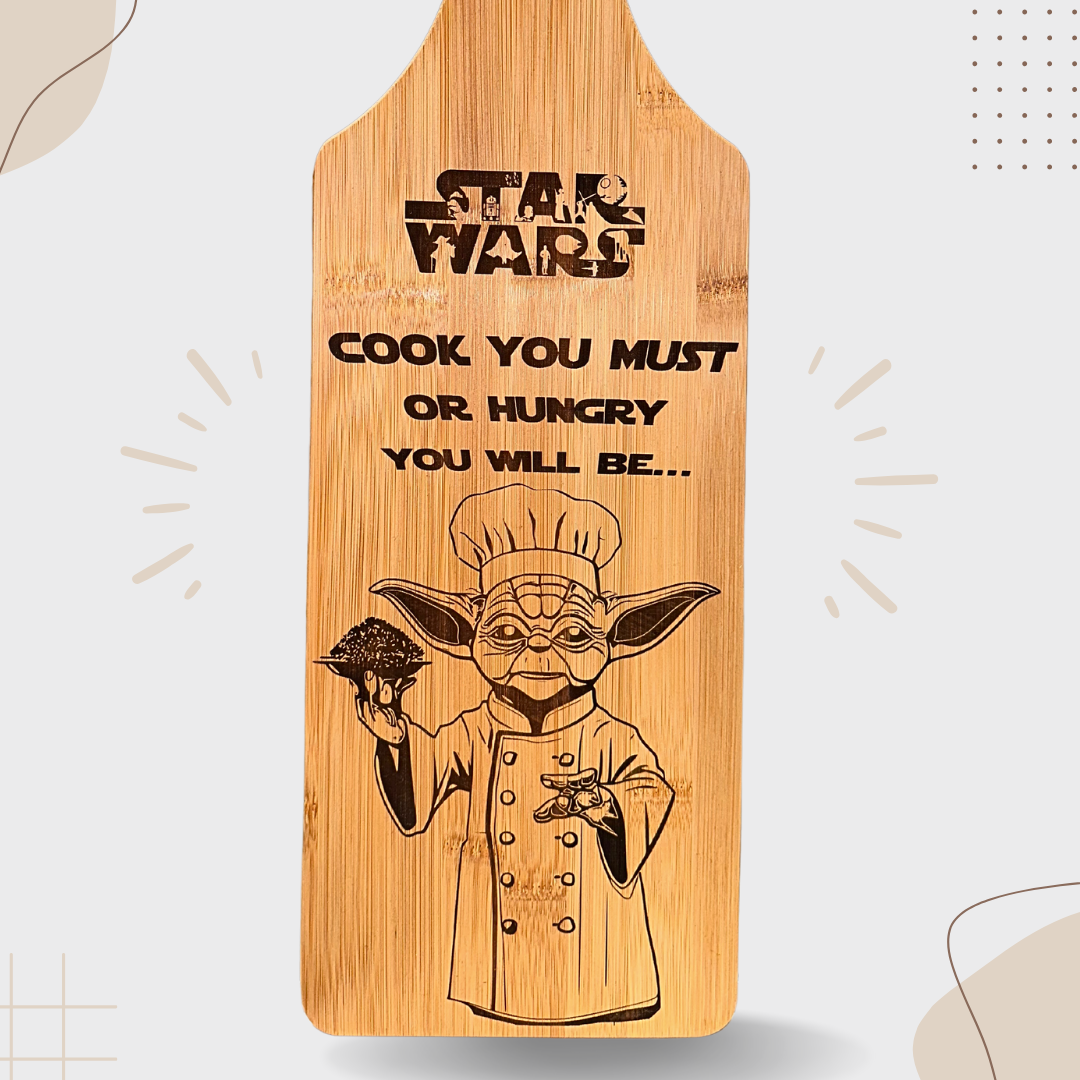 Yoda  – "Cook You Must or Hungry You Will Be". Bamboo Cutting Board