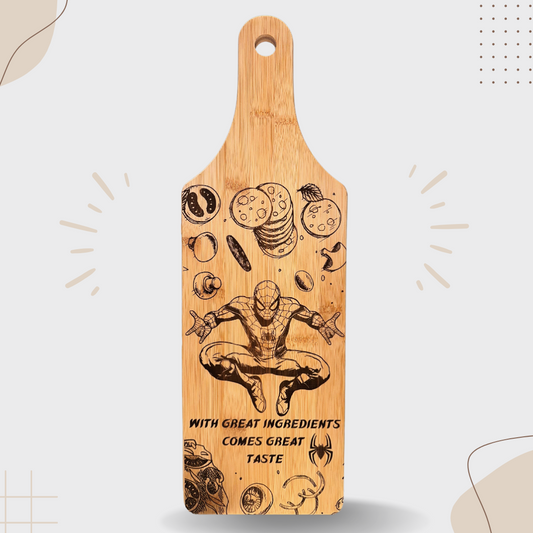 Bamboo Cutting Board with Spider-Man Engraving – "With Great Ingredients Comes Great Taste"