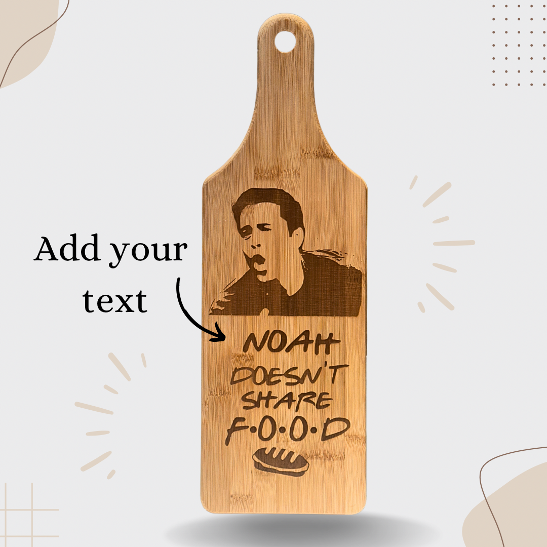 Personalized Bamboo Cutting Board with your Name instead of Joey Doesn’t Share food.